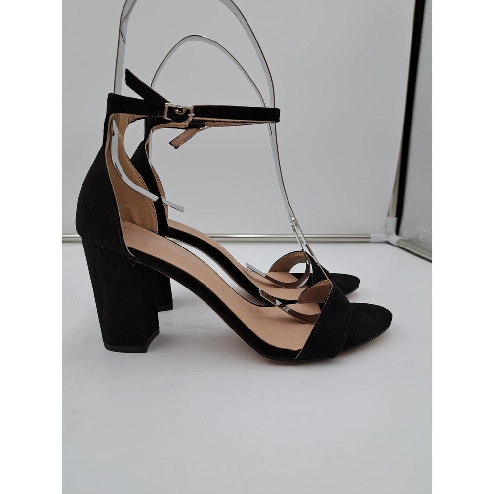Madden Girl Beella Black Faux Suede Open Toe 3.5" block heel 8M